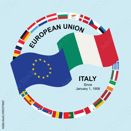 European Union and Italy in 26 countries flags circle. 