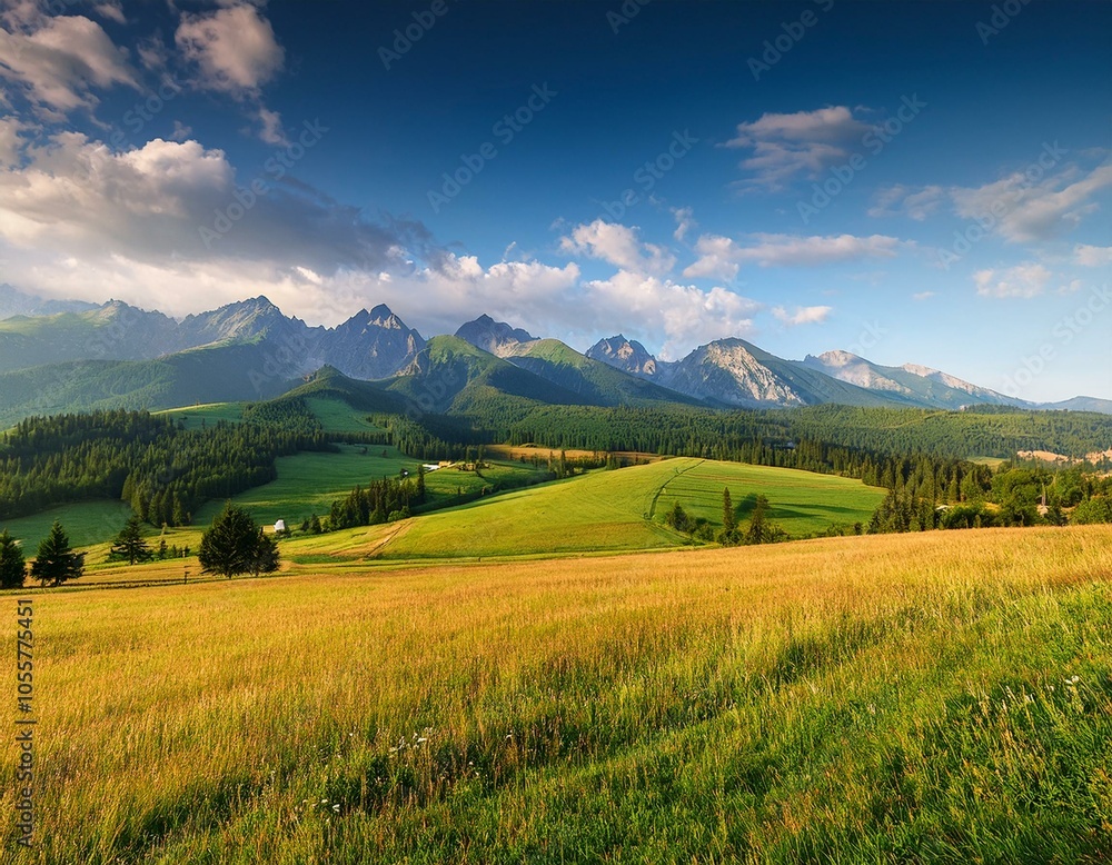 Obraz premium Dramatic sky looking at the High Tatras from Pass over Lapszanka. Lapszanka,