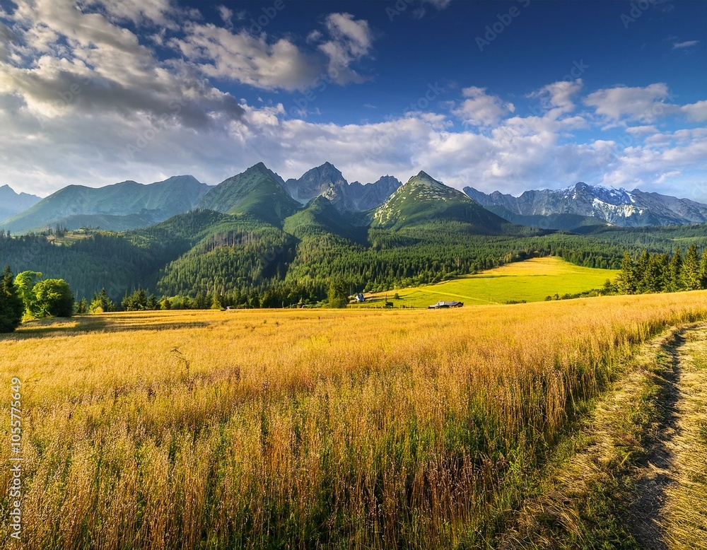 Dramatic sky looking at the High Tatras from Pass over Lapszanka. Lapszanka,