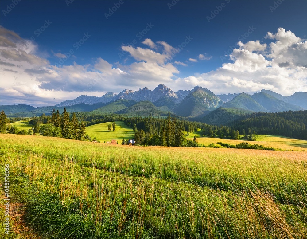 Fototapeta premium Dramatic sky looking at the High Tatras from Pass over Lapszanka. Lapszanka,