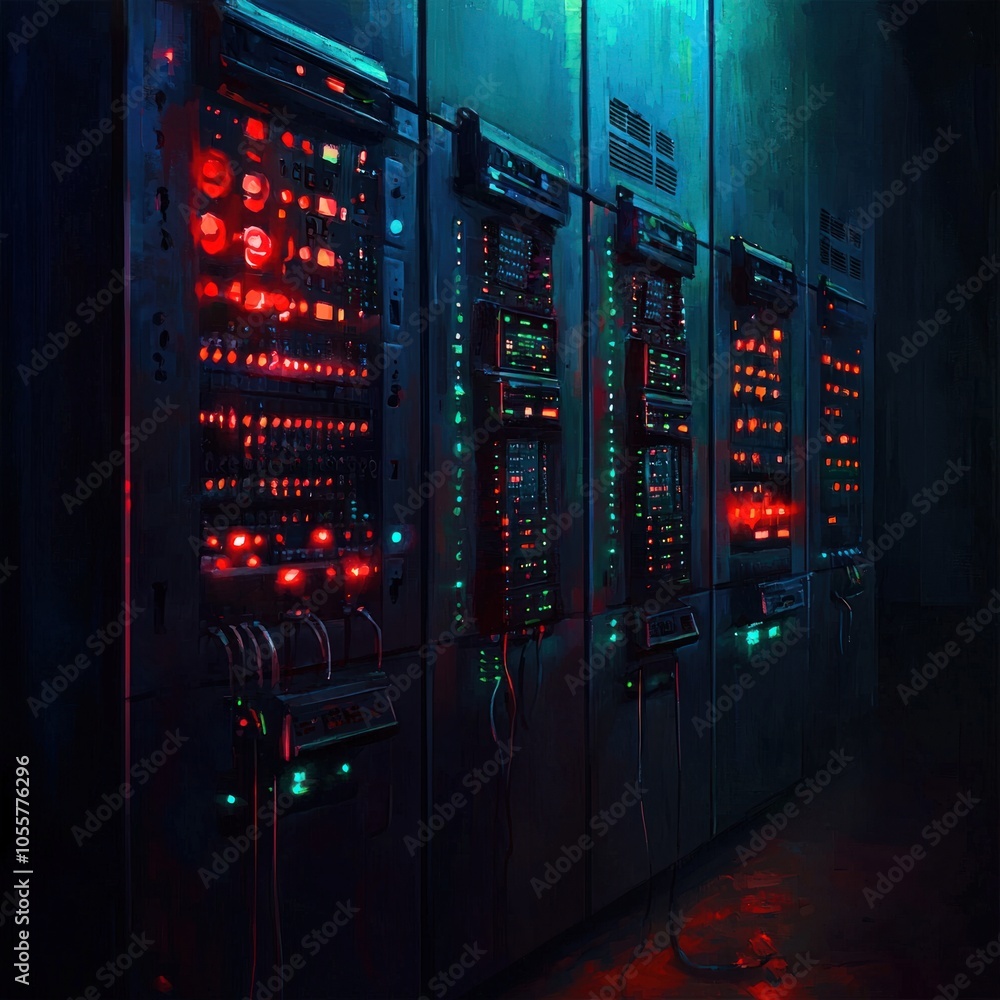 Illuminated Control Panels Reflecting Advanced Technology in a Dark Environment Illuminated Control Panels Reflecting Advanced Technology in a Dark Environment