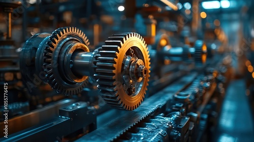 Close-up of vibrant mechanic gear on a production line