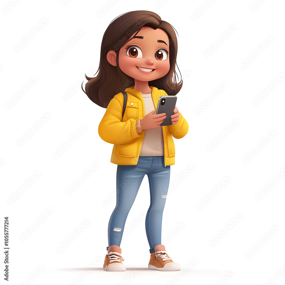 Young Girl Smiling with Smartphone Isolated on White Background Young Girl Smiling with Smartphone Isolated on White Background