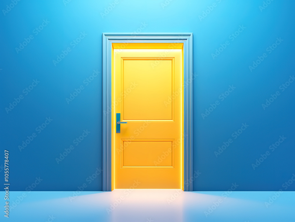 Bright Yellow Door Against Blue Wall Bright Yellow Door Against Blue Wall