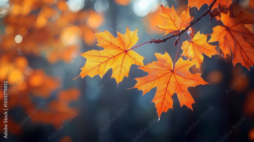 A Beautiful Display of Autumn Leaves on a Maple Branch A Beautiful Display of Autumn Leaves on a Maple Branch