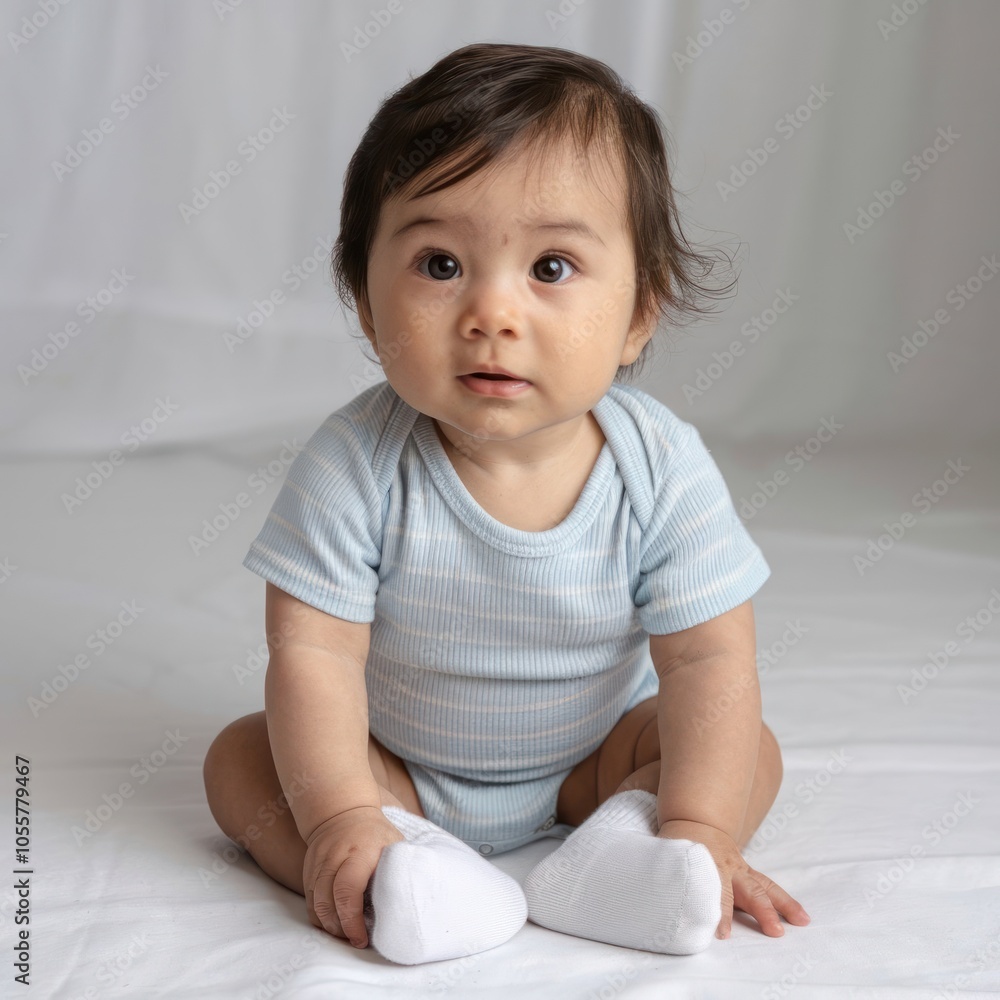 cute asian baby sitting on the floor isolated on white background cute asian baby sitting on the floor isolated on white background