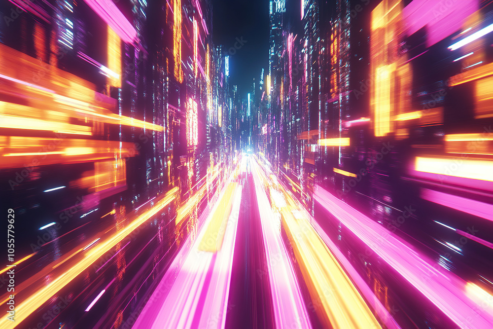 Cyberpunk Metropolis with Dynamic Light Speed Effect Cyberpunk Metropolis with Dynamic Light Speed Effect