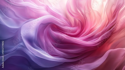 Abstract swirl of purple and pink fabric with light shining through.