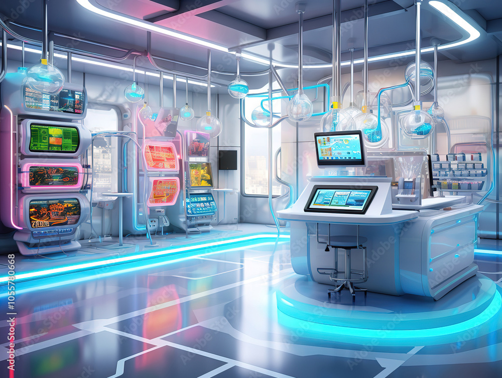 Futuristic Laboratory with Neon Lighting Futuristic Laboratory with Neon Lighting