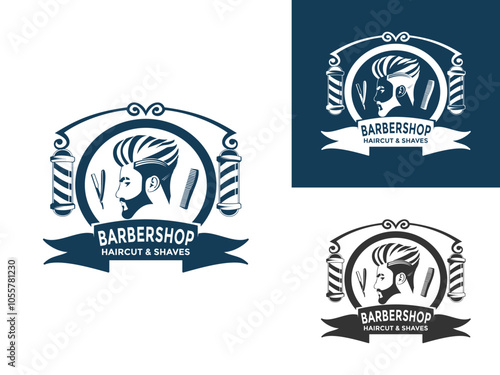 Barbershop Logo Vector Template, Vintage Style Barbershop logo icon