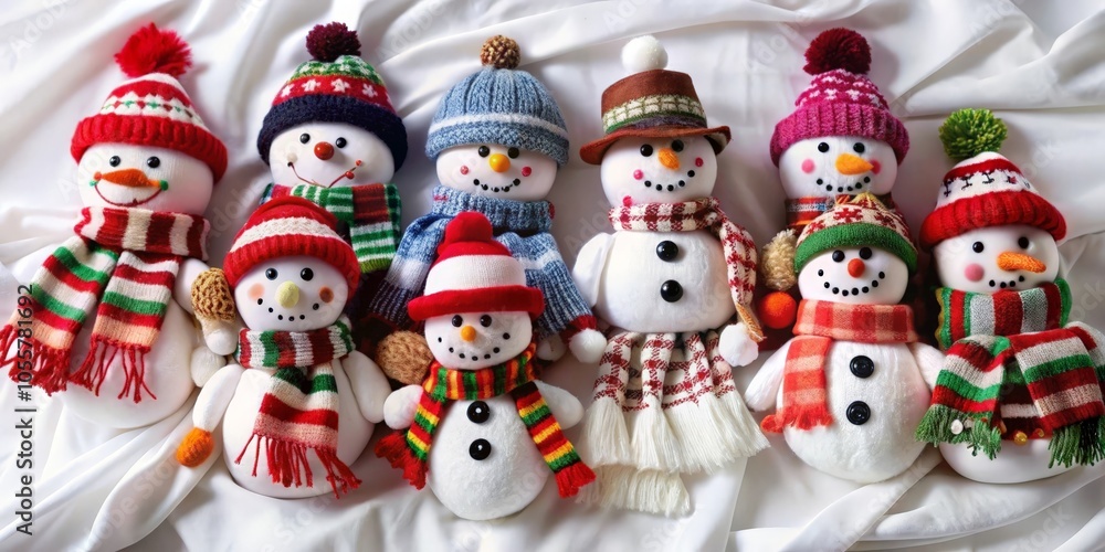 Fototapeta premium Snowman group isolated on white background. Christmas and New Year concept.