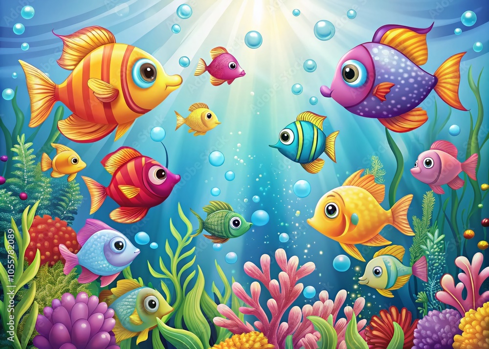 Naklejka premium Cute Fish Patterns for Kids Backgrounds - Perfect for Textile, Scrapbooking and Paper Crafts