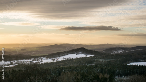 The ruins of Kumburk Castle offer a breathtaking view of the Czech landscape, blanketed in snow.