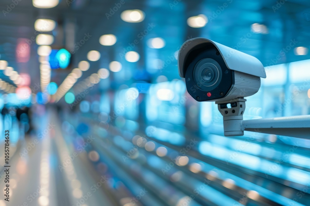 Security camera recording passengers walking through an airport terminal Security camera recording passengers walking through an airport terminal