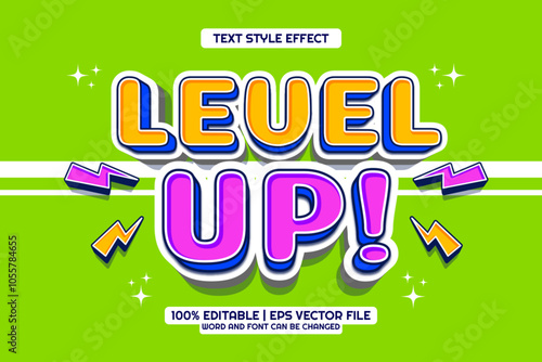 Level Up Game Editable text Effect 3D Cartoon style