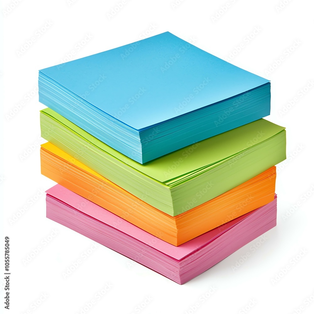 Colorful sticky note stack, white isolate background Colorful sticky note stack, white isolate background