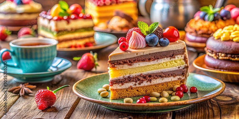 Delicious Birthday Cake Slice for Cafe Menu - Sweets and Pastries Photography Delicious Birthday Cake Slice for Cafe Menu - Sweets and Pastries Photography