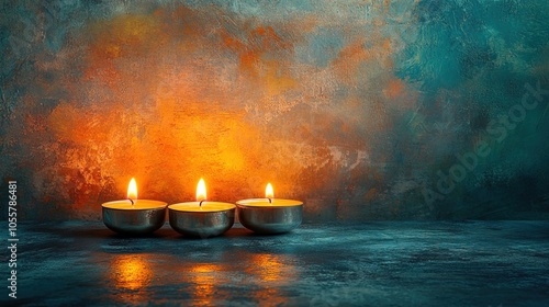 Serene tealight candles burning on textured background