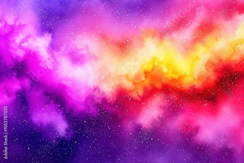 Vibrant Cosmic Nebula with Rich Colors and Starry Background in Purple and Yellow Hues