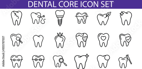 Dental Care Icon Set Outline Design White