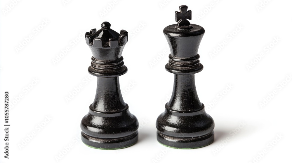 Black chess queen pieces engaged in a duel isolated against a white backdrop with clipping path Black chess queen pieces engaged in a duel isolated against a white backdrop with clipping path