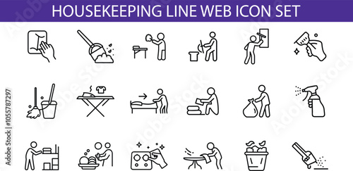 Housekeeping Line Web Icon Set for Cleaning