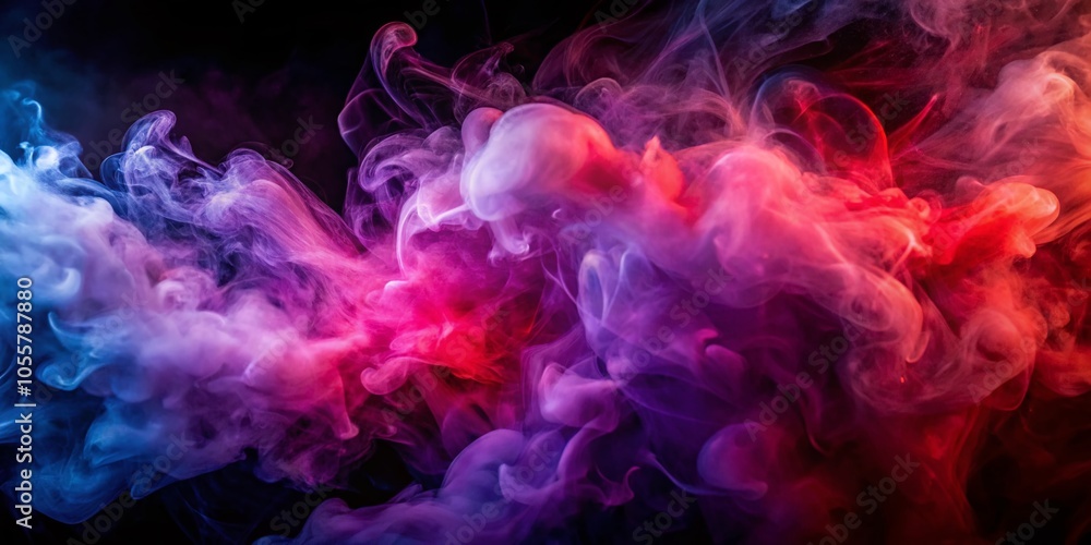 Dense Multicolored Smoke in Red, Purple, and Pink on Black Background for Vape Effects Dense Multicolored Smoke in Red, Purple, and Pink on Black Background for Vape Effects