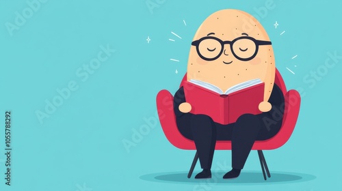 Cartoon Potato Reading a Book in Glasses