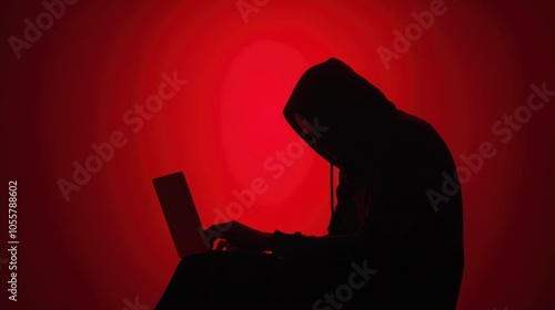 Mysterious Hacker Silhouette in Red Light