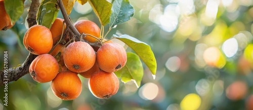 Ripe Persimmon Trabzon Hurmasi Ripe Date Palm Fruit Hanging On Tree Branch In Orchard photo