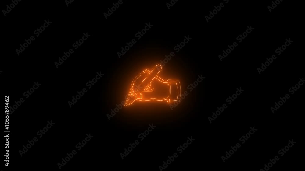 Neon writing hand icon glowing black background animation Neon writing hand icon glowing black background animation