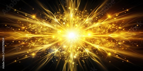 Dynamic Burst of Energy Sparkling Gold Colors Yellow Black Background Stock Photo Concept