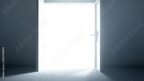 Fills render room door 3D opening space bright light dark white 4K animation shines resolution three-dimensional abstract alone background black business conceptual design frame doorway empty entranc photo