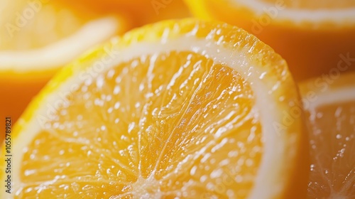 Close up macro view of fresh orange citrus fruit slices