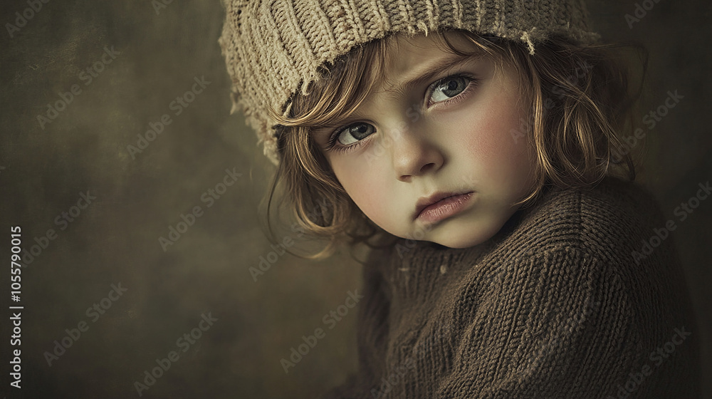 Child in tattered clothes, sad and thoughtful Child in tattered clothes, sad and thoughtful