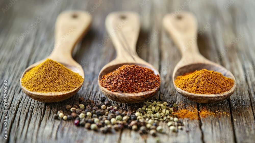 Three Healthy Spices On A Rustic Background Three Healthy Spices On A Rustic Background