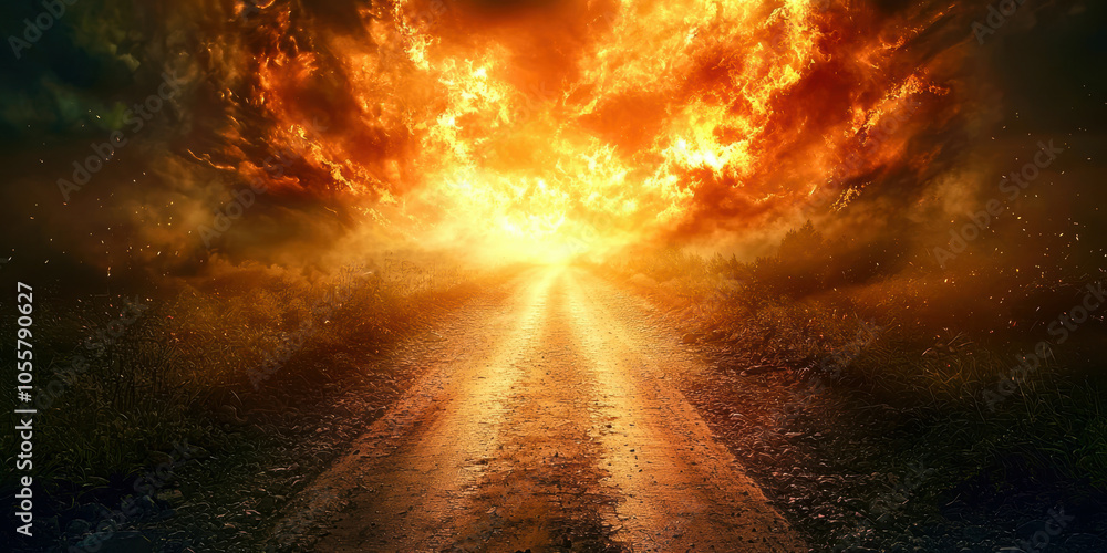 A fiery orange sky with a sun in the middle A fiery orange sky with a sun in the middle