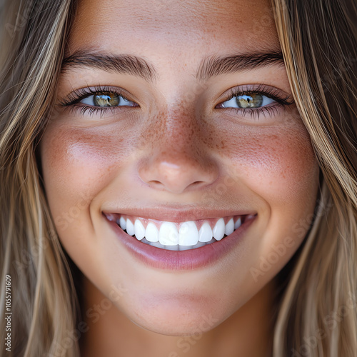 Close-Up Portrait of Smiling Young Woman with Clear Skin