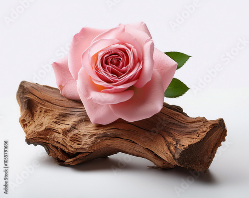Rose and sandalwood on white background isolated. Rose and Sandalwood perfume, highlight the luxurious, floral perfume flower, perfume flower oils, perfume essential flowers, 