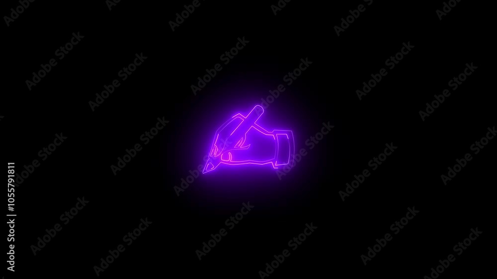 Neon writing hand icon glowing black background animation Neon writing hand icon glowing black background animation