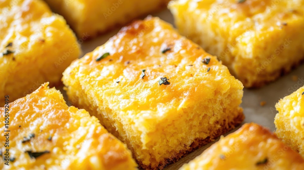 Close up of baked corn bread with cheddar perfect for holiday celebrations Close up of baked corn bread with cheddar perfect for holiday celebrations