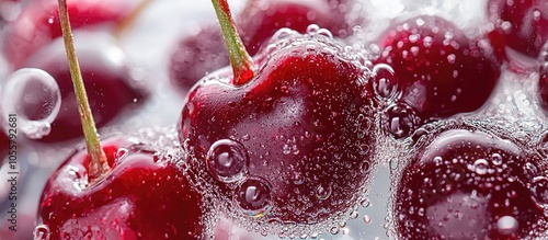 Sweet Cherries And Bubbles In Water Close Up photo