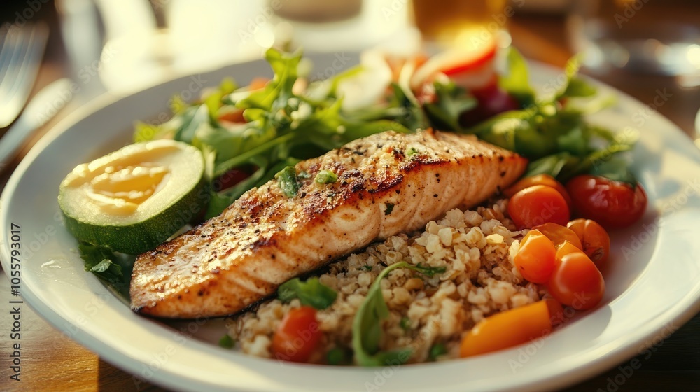 Deliciously Arranged Nutritious Meal Featuring Lean Proteins Whole Grains and Fresh Vegetables Deliciously Arranged Nutritious Meal Featuring Lean Proteins Whole Grains and Fresh Vegetables
