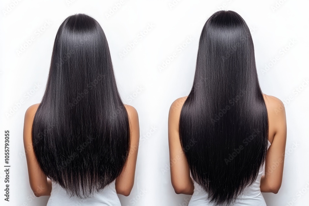 Alopecia in women. Hair after applying cosmetic powder. Before and after. Alopecia in women. Hair after applying cosmetic powder. Before and after.