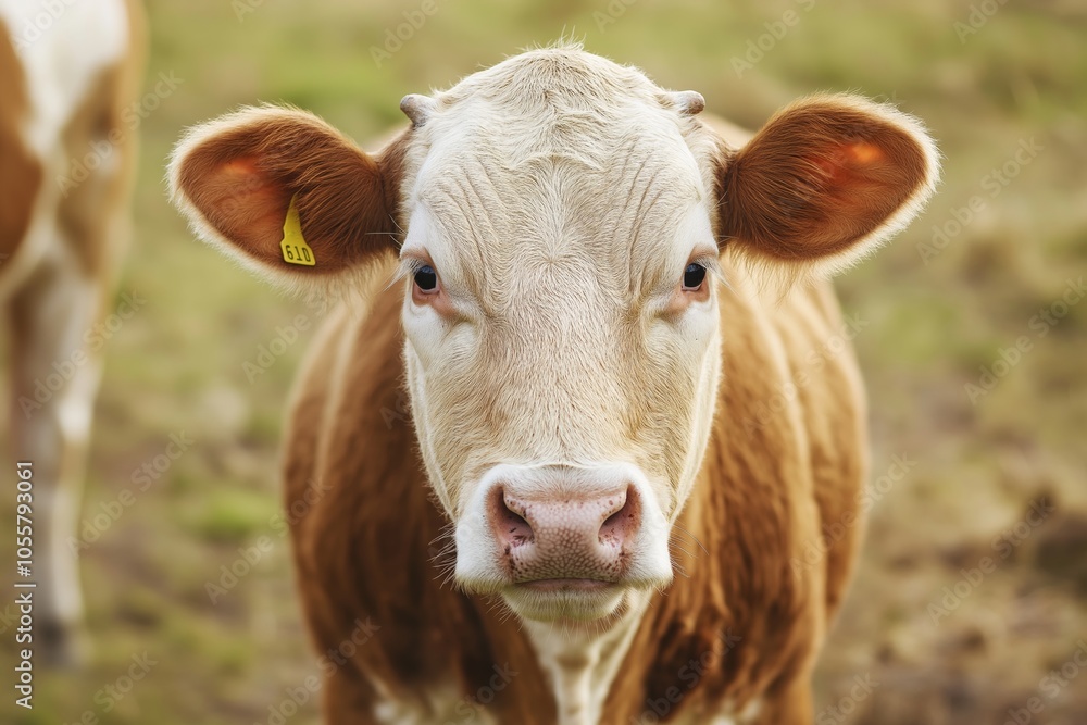 Close-up image of a cow looking straight into the camera's lens. Close-up image of a cow looking straight into the camera's lens.