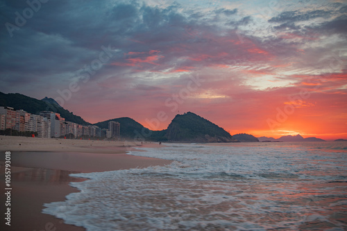 sunrise on Copacabana beach in Rio de Janeiro photo