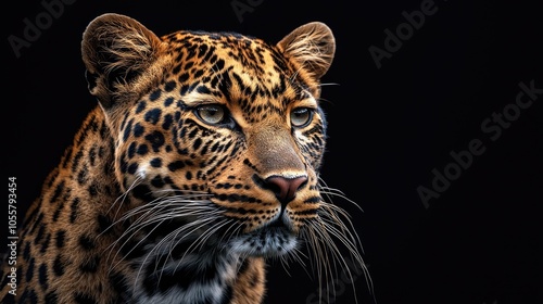 Closeup Of Leopard Panthera Pardus Kotiya Looks Forward With Black Background