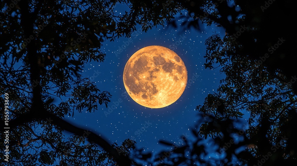 Full Moon Rising Through Silhouetted Tree Branches Full Moon Rising Through Silhouetted Tree Branches