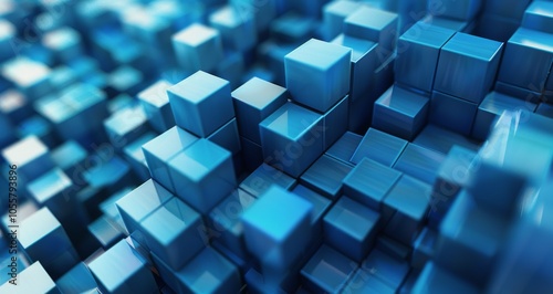 Abstract 3D Rendering of Blue Cubes in a Patterned Array