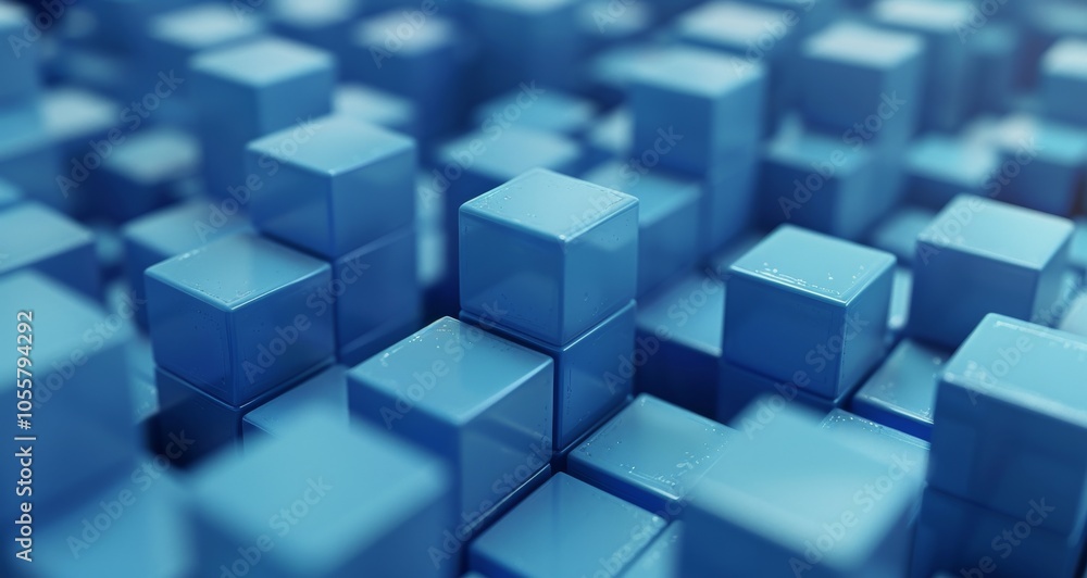 Abstract 3D Rendering of Blue Cubes in a Patterned Array Abstract 3D Rendering of Blue Cubes in a Patterned Array
